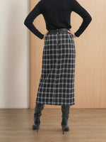 Load image into Gallery viewer, High Waist Plaid Knit Skirt Women Black White N5A702