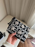 Load image into Gallery viewer, Black White Embroidered Canvas Zip Pouch S5P361