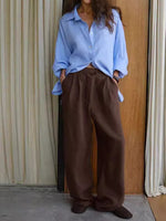 Load image into Gallery viewer, Linen Blend Wide Leg Trousers Women Multiple Colors N5A549