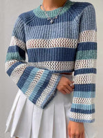 Load image into Gallery viewer, Color Block Striped Knit Crop Sweater Women N6B025