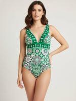 Load image into Gallery viewer, Retro Diamond Print One-Piece Swimsuit Women N6C300