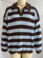 Load image into Gallery viewer, Color Block Striped Polo Collar Knit Pullover V-Neck N6G140