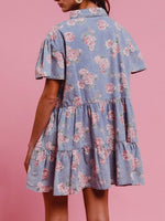 Load image into Gallery viewer, Printed Denim Shirt Dress Women N6D084