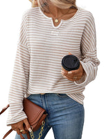 Load image into Gallery viewer, Striped Waffle Knit Top Women Casual T-Shirt N6A203