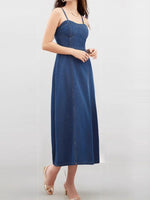Load image into Gallery viewer, Strapless Denim Dress with Linen Blend Light Blue N6C186