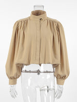Load image into Gallery viewer, Bubble Sleeve Cropped Trench Coat Women Khaki N6D088