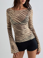 Load image into Gallery viewer, Animal Print Off Shoulder Long Sleeve Fitted Tee N6B081