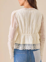 Load image into Gallery viewer, White V-Neck Lace Shirt Women N6C122
