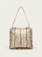 Load image into Gallery viewer, Colorful Stripe Fringe Tote Bag Women N6B107