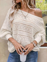 Load image into Gallery viewer, Crochet Batwing Sleeve Off Shoulder Sweater N6B027