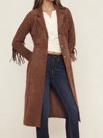 Load image into Gallery viewer, Faux Fur Notch Collar Longline Fringe Coat Womens N5A066