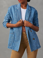 Load image into Gallery viewer, Women's Denim Blazer Jacket Casual Blue N6D066