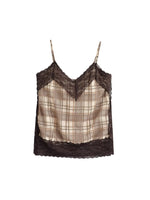 Load image into Gallery viewer, Lace Trim Striped Camisole Top Brown N6F206