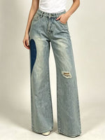 Load image into Gallery viewer, Patchwork Heart Detail Straight Leg Denim Jeans Women N6D163