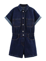 Load image into Gallery viewer, Pocket Detail Denim Short Jumpsuit N6F001