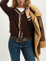 Load image into Gallery viewer, Color-Block V-Neck Long Sleeve Cardigan Women N6H289