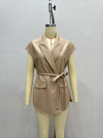 Load image into Gallery viewer, Sleeveless PU Vest Notch Lapel Belted Women N6G173