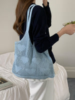 Load image into Gallery viewer, Vintage Knit Heart Mesh Tote Bag Women N6C068