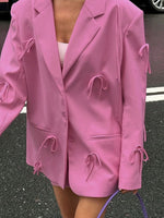 Load image into Gallery viewer, Bow Detail Pink Loose Blazer Women N6C193