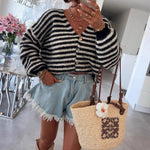 Load image into Gallery viewer, V Neck Stripe Cardigan Women Office Knit Color Block N5A838