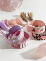 Load image into Gallery viewer, Adjustable Knit Bracelet Cherry Letter Leopard Fringe N6A200