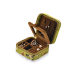 Load image into Gallery viewer, Jewelry Travel Organizer Pouch Green Gold Brocade N6E077
