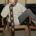 Load image into Gallery viewer, Hand-Threaded Diamond Knit Skinny Scarf Brushed Coffee N6H225