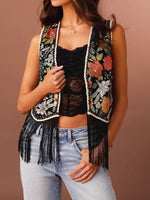 Load image into Gallery viewer, Floral Embroidery Fringe Vest Women N6D207
