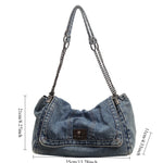 Load image into Gallery viewer, Women's Large Denim Chain Strap Tote Crossbody Bag N6J206