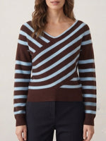 Load image into Gallery viewer, Color Block Off-Shoulder Striped Knit Top Women N6G186