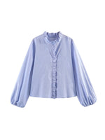 Load image into Gallery viewer, Ruffle Detail Poplin Crop Shirt Women N6C103