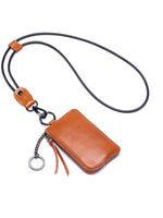 Load image into Gallery viewer, Genuine Leather Neck Lanyard Coin Card Key Pouch N6B218