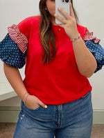 Load image into Gallery viewer, Color Block Puff Sleeve Oversize T-shirt Women N6C334