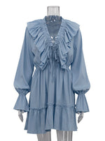 Load image into Gallery viewer, V-neck Ruffle Sleeve Flared Hem Dress Women N6C191
