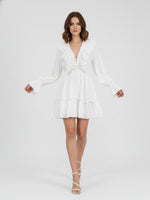 Load image into Gallery viewer, V-neck Ruffle Sleeve Flared Hem Dress Women N6C191