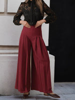Load image into Gallery viewer, Burgundy High Waist Pleated Wide Leg Culottes Women N5A760