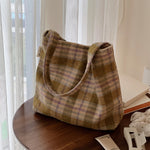 Load image into Gallery viewer, Plaid Tweed Shoulder Bag Women Vintage Large S5P646