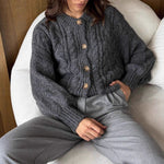Load image into Gallery viewer, Office Cable Knit Cardigan Women Retro Button Front N5A871