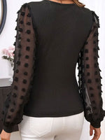 Load image into Gallery viewer, Jacquard Sheer V-neck Bubble Sleeve T Shirt Women N6B043