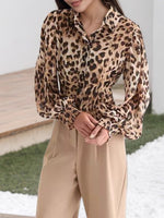 Load image into Gallery viewer, Leopard Print Bubble Sleeve Fitted Shirt Women N6C124