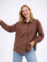 Load image into Gallery viewer, Striped Loose Collared Shirt Women N6C101