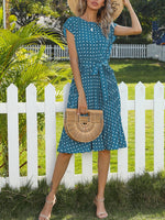 Load image into Gallery viewer, Retro Polka Dot Ruffle Short Sleeve Dress Women N6B067