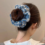 Load image into Gallery viewer, Plaid Knit Scrunchy Women Retro Lazy Style Hair Tie S5P771