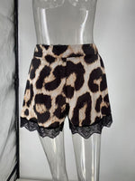 Load image into Gallery viewer, Vintage Satin Leopard Lace Trim Shorts Women N6F255