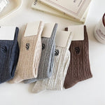 Load image into Gallery viewer, Cable Letter Crew Socks Women Cotton Stackable M5A305