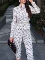 Load image into Gallery viewer, Polka Dot Tie Neck Set Women N6D127
