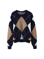 Load image into Gallery viewer, Simple Loose Jacquard Diamond Knit Pullover Women N6G156