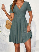 Load image into Gallery viewer, Green Knit Embroidery Hollow Cross Smock A Line Dress N5A967
