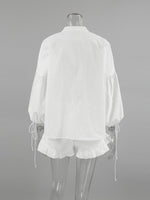 Load image into Gallery viewer, Lantern Sleeve Linen Two-Piece Set Women N6D115