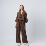 Load image into Gallery viewer, Casual Cotton Tie Up Top Wide-Leg Pants Set N6A130